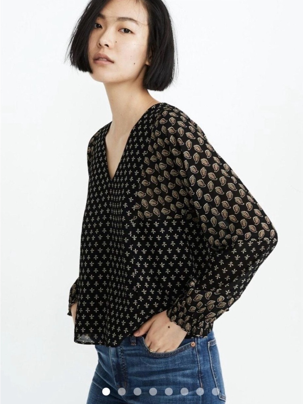 Madewell Sheer-Sleeve Top in Brushstroke Paisley Mix